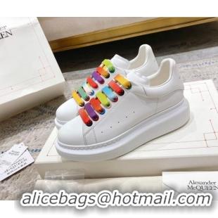 Popular Style Alexander McQueen Oversized Sneakers with Calf Leather Heel White/Multicolor 614101