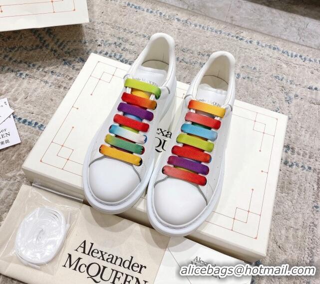 Popular Style Alexander McQueen Oversized Sneakers with Calf Leather Heel White/Multicolor 614101