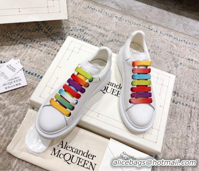 Popular Style Alexander McQueen Oversized Sneakers with Calf Leather Heel White/Multicolor 614101