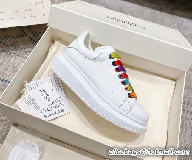 Popular Style Alexander McQueen Oversized Sneakers with Calf Leather Heel White/Multicolor 614101