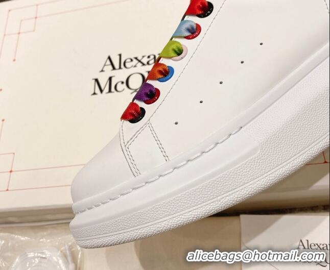 Popular Style Alexander McQueen Oversized Sneakers with Calf Leather Heel White/Multicolor 614101