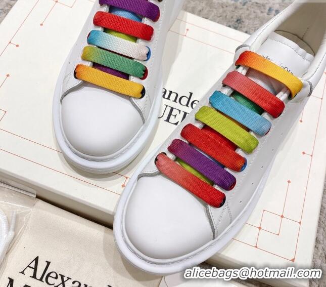 Popular Style Alexander McQueen Oversized Sneakers with Calf Leather Heel White/Multicolor 614101