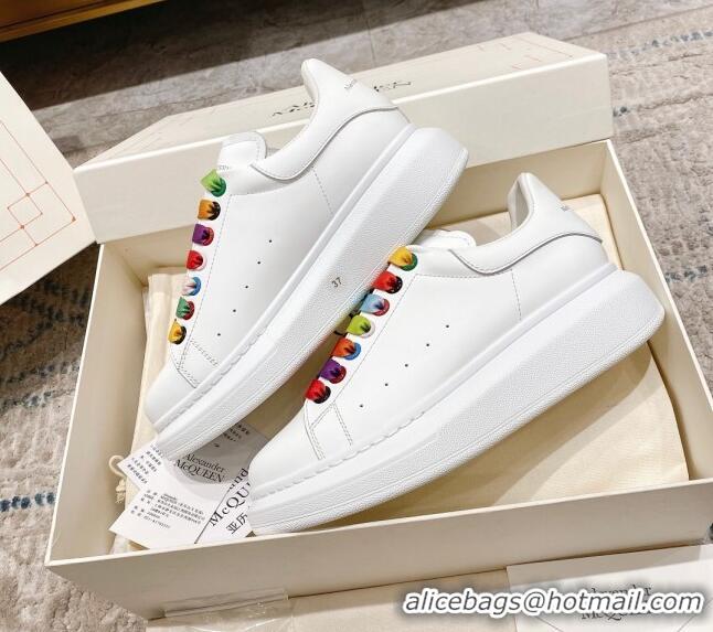 Popular Style Alexander McQueen Oversized Sneakers with Calf Leather Heel White/Multicolor 614101