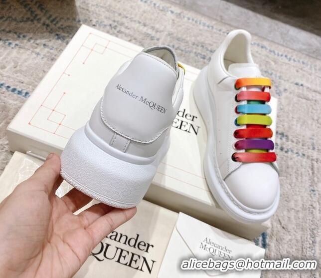 Popular Style Alexander McQueen Oversized Sneakers with Calf Leather Heel White/Multicolor 614101