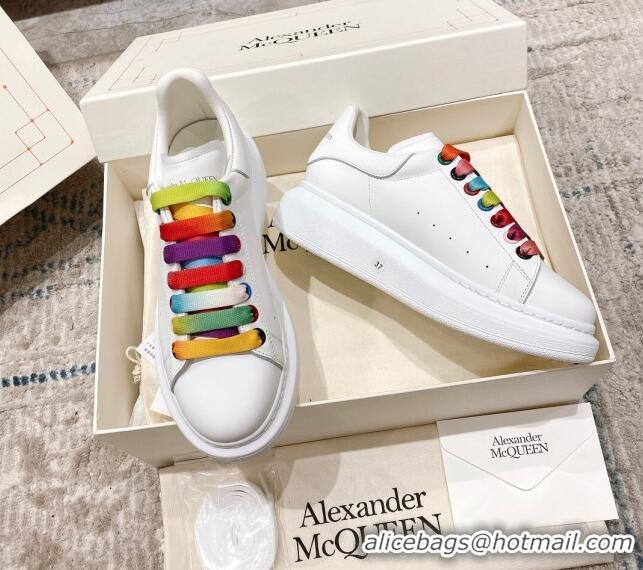 Popular Style Alexander McQueen Oversized Sneakers with Calf Leather Heel White/Multicolor 614101