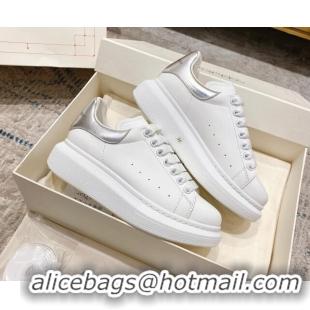 Best Grade Alexander McQueen Oversized Sneakers with Calf Leather Heel White/Silver 614103