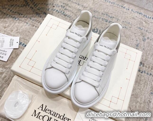 Best Grade Alexander McQueen Oversized Sneakers with Calf Leather Heel White/Silver 614103