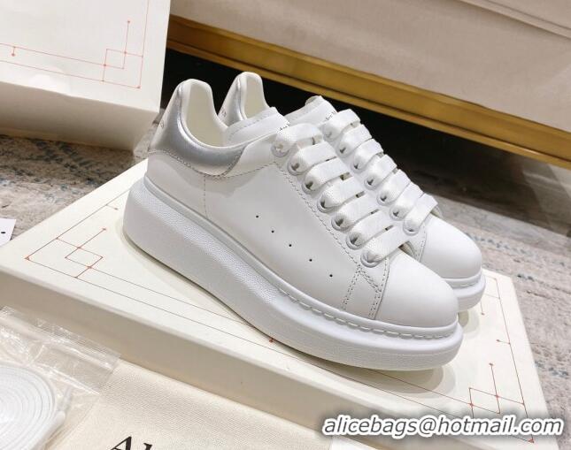 Best Grade Alexander McQueen Oversized Sneakers with Calf Leather Heel White/Silver 614103