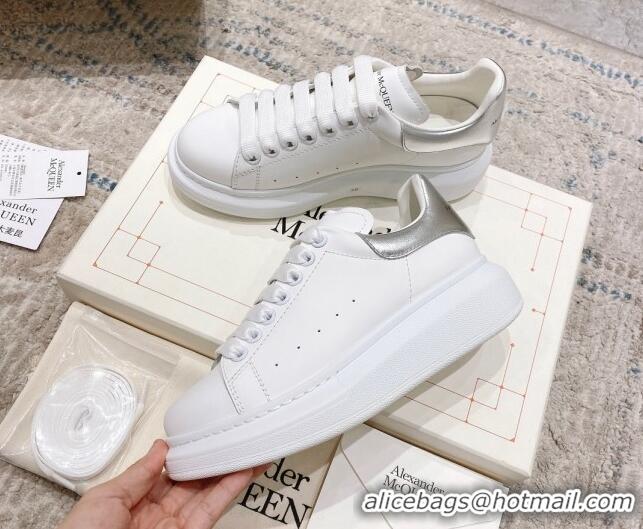 Best Grade Alexander McQueen Oversized Sneakers with Calf Leather Heel White/Silver 614103