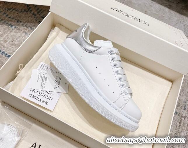 Best Grade Alexander McQueen Oversized Sneakers with Calf Leather Heel White/Silver 614103