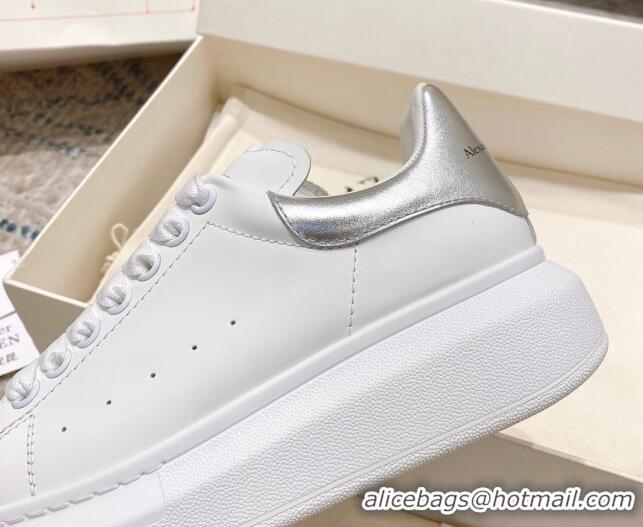 Best Grade Alexander McQueen Oversized Sneakers with Calf Leather Heel White/Silver 614103