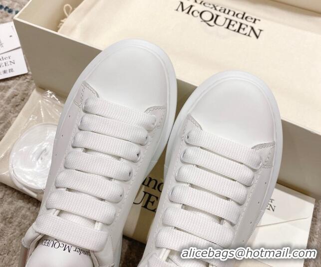 Best Grade Alexander McQueen Oversized Sneakers with Calf Leather Heel White/Silver 614103