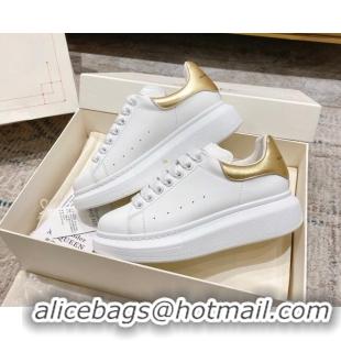 Charming Alexander McQueen Oversized Sneakers with Calf Leather Heel White/Gold 614104