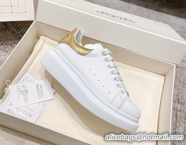 Charming Alexander McQueen Oversized Sneakers with Calf Leather Heel White/Gold 614104