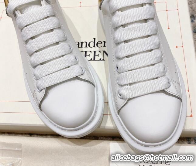 Charming Alexander McQueen Oversized Sneakers with Calf Leather Heel White/Gold 614104