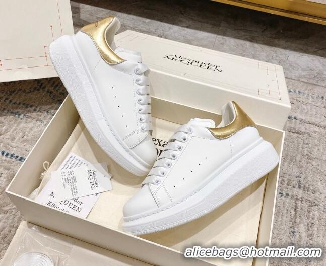 Charming Alexander McQueen Oversized Sneakers with Calf Leather Heel White/Gold 614104