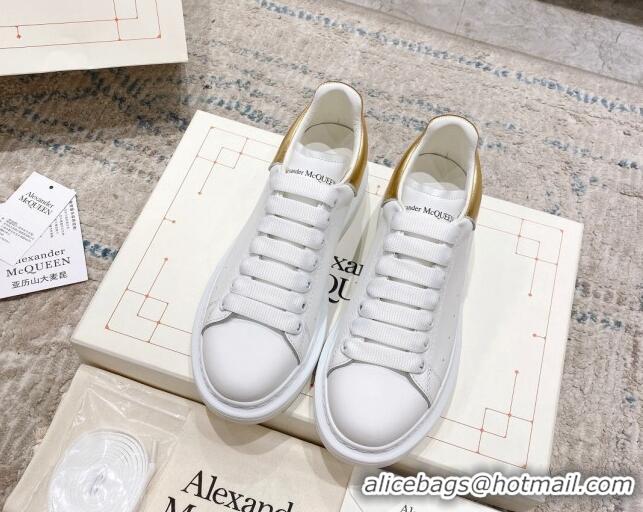 Charming Alexander McQueen Oversized Sneakers with Calf Leather Heel White/Gold 614104