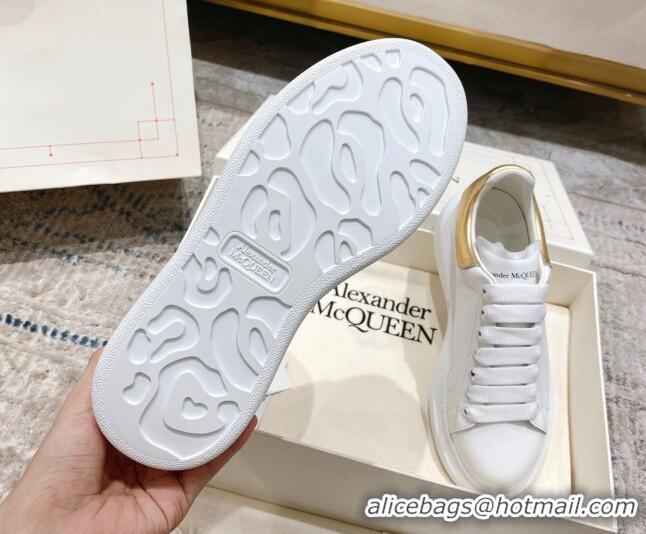 Charming Alexander McQueen Oversized Sneakers with Calf Leather Heel White/Gold 614104