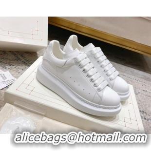 Durable Alexander McQueen Oversized Sneakers with Calf Leather Heel All White 614105