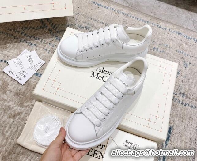 Durable Alexander McQueen Oversized Sneakers with Calf Leather Heel All White 614105