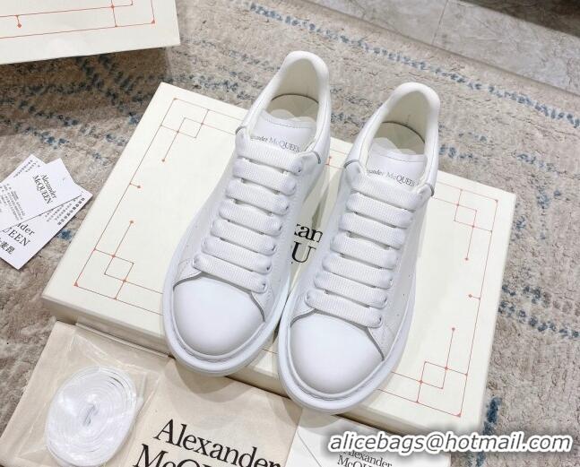 Durable Alexander McQueen Oversized Sneakers with Calf Leather Heel All White 614105