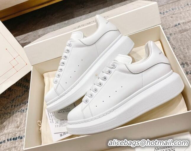 Durable Alexander McQueen Oversized Sneakers with Calf Leather Heel All White 614105