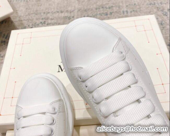 Durable Alexander McQueen Oversized Sneakers with Calf Leather Heel All White 614105