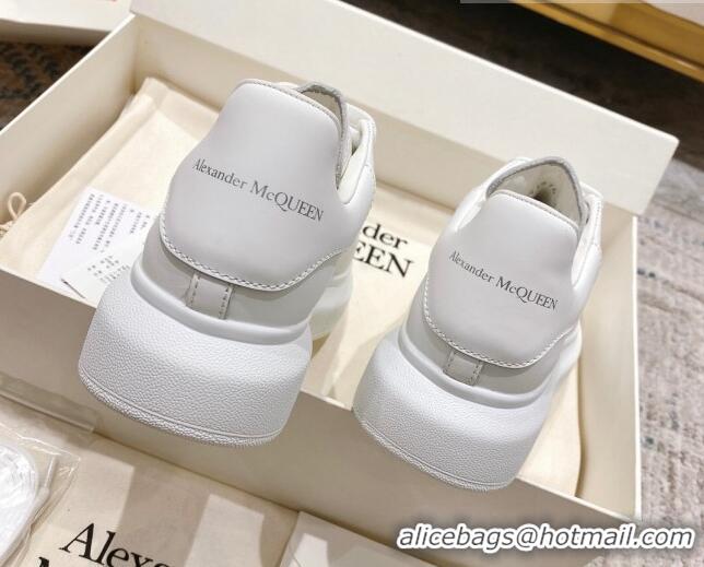 Durable Alexander McQueen Oversized Sneakers with Calf Leather Heel All White 614105