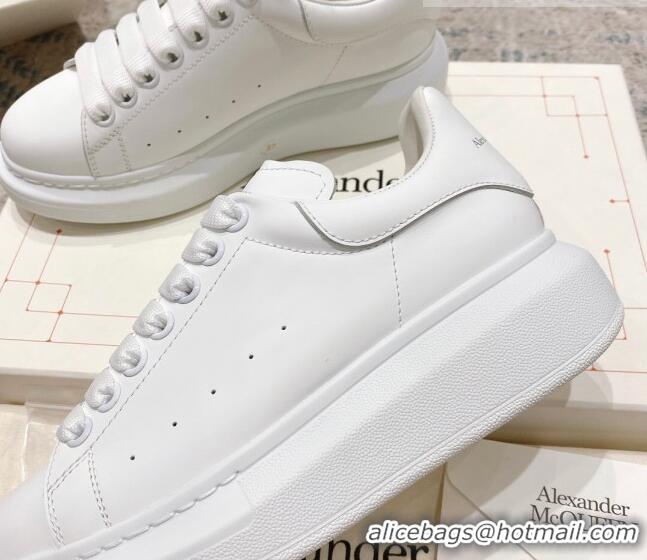 Durable Alexander McQueen Oversized Sneakers with Calf Leather Heel All White 614105