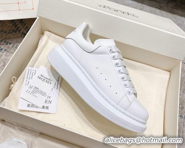 Durable Alexander McQueen Oversized Sneakers with Calf Leather Heel All White 614105