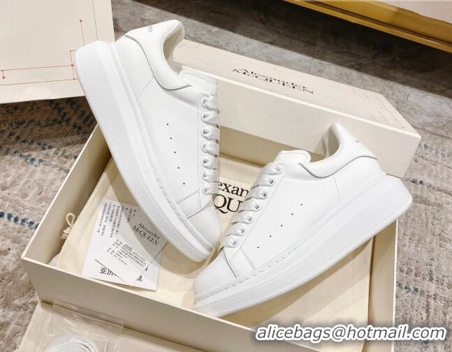 Durable Alexander McQueen Oversized Sneakers with Calf Leather Heel All White 614105