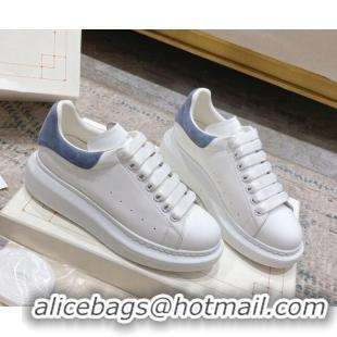 Best Quality Alexander McQueen Oversized Sneakers with Suede Heel White/Dusty Blue 614109