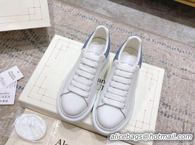 Best Quality Alexander McQueen Oversized Sneakers with Suede Heel White/Dusty Blue 614109