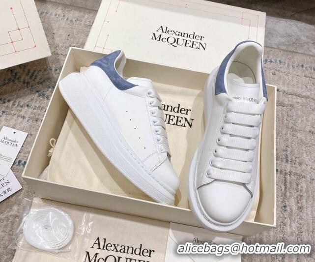 Best Quality Alexander McQueen Oversized Sneakers with Suede Heel White/Dusty Blue 614109