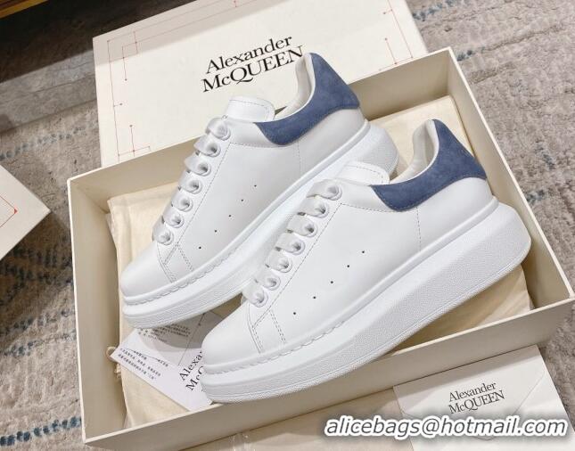 Best Quality Alexander McQueen Oversized Sneakers with Suede Heel White/Dusty Blue 614109