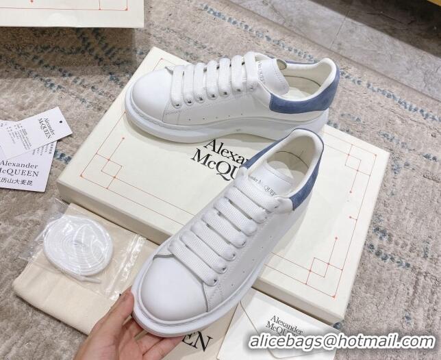 Best Quality Alexander McQueen Oversized Sneakers with Suede Heel White/Dusty Blue 614109