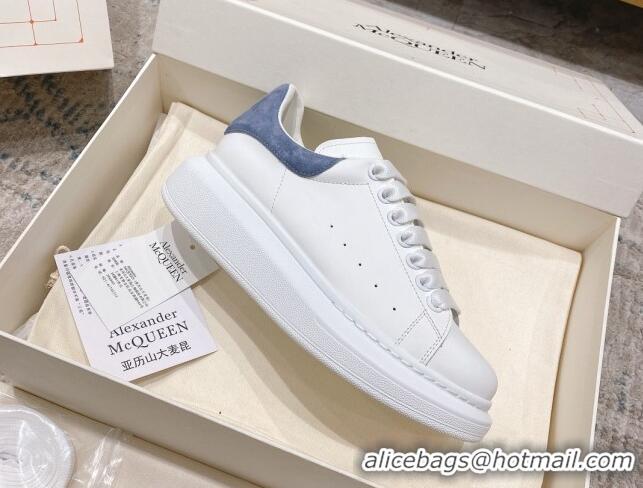 Best Quality Alexander McQueen Oversized Sneakers with Suede Heel White/Dusty Blue 614109