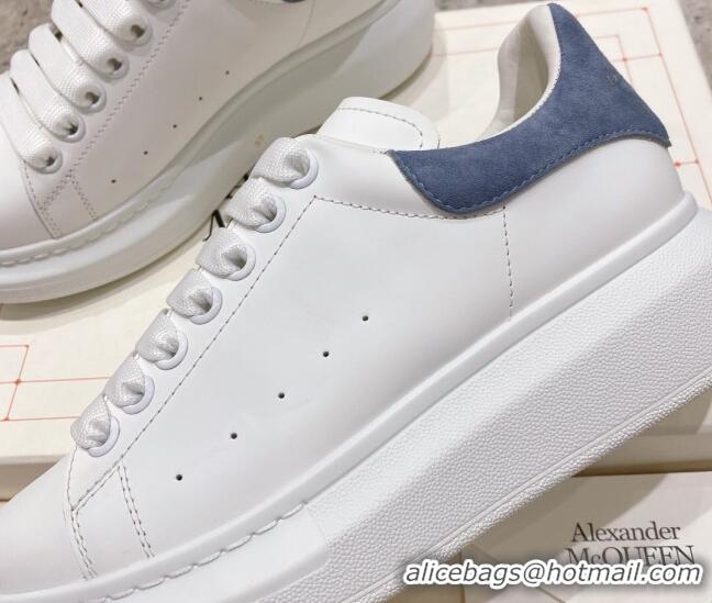 Best Quality Alexander McQueen Oversized Sneakers with Suede Heel White/Dusty Blue 614109