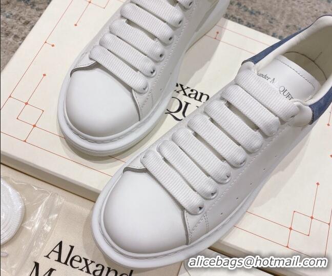 Best Quality Alexander McQueen Oversized Sneakers with Suede Heel White/Dusty Blue 614109