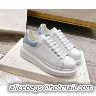 Super Quality Alexander McQueen Oversized Sneakers with Suede Heel White/Light Blue 614111