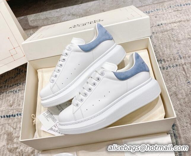 Super Quality Alexander McQueen Oversized Sneakers with Suede Heel White/Light Blue 614111