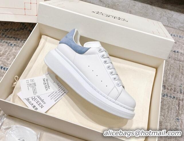 Super Quality Alexander McQueen Oversized Sneakers with Suede Heel White/Light Blue 614111