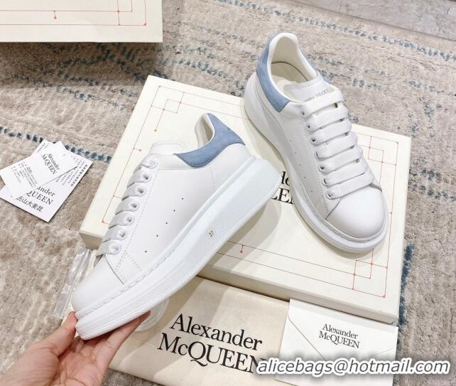 Super Quality Alexander McQueen Oversized Sneakers with Suede Heel White/Light Blue 614111