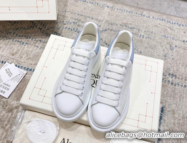 Super Quality Alexander McQueen Oversized Sneakers with Suede Heel White/Light Blue 614111