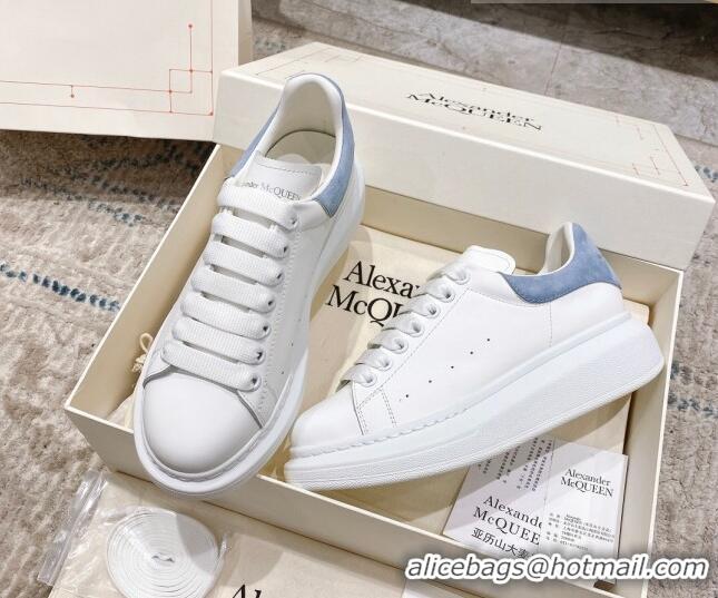 Super Quality Alexander McQueen Oversized Sneakers with Suede Heel White/Light Blue 614111