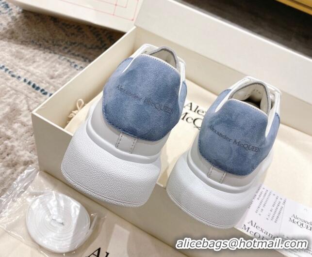 Super Quality Alexander McQueen Oversized Sneakers with Suede Heel White/Light Blue 614111