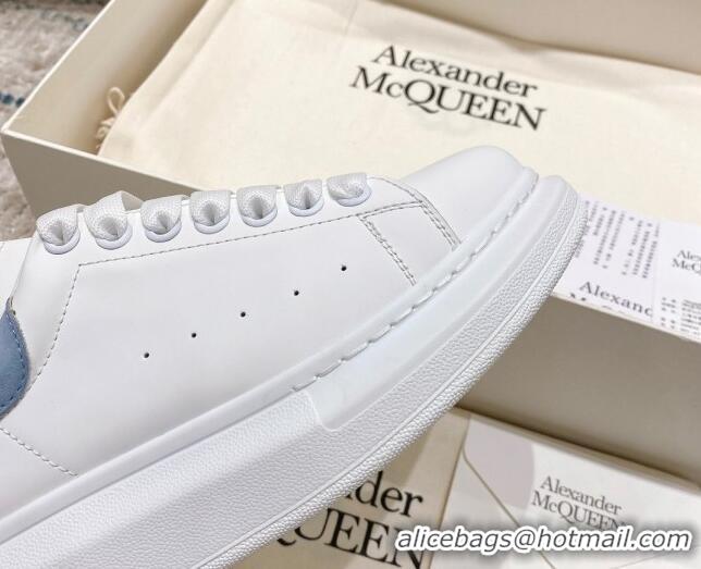 Super Quality Alexander McQueen Oversized Sneakers with Suede Heel White/Light Blue 614111