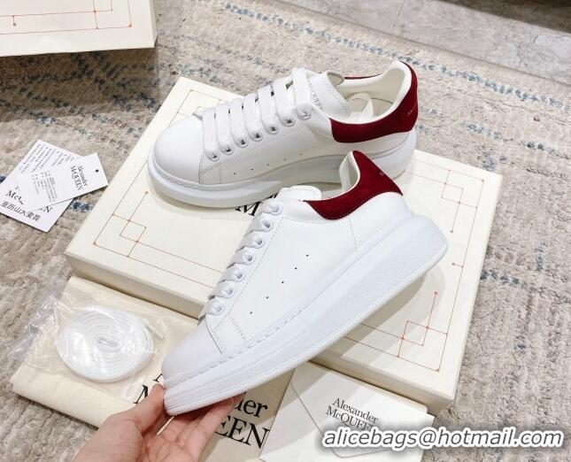 Shop Duplicate Alexander McQueen Oversized Sneakers with Suede Heel White/Burgundy 614115