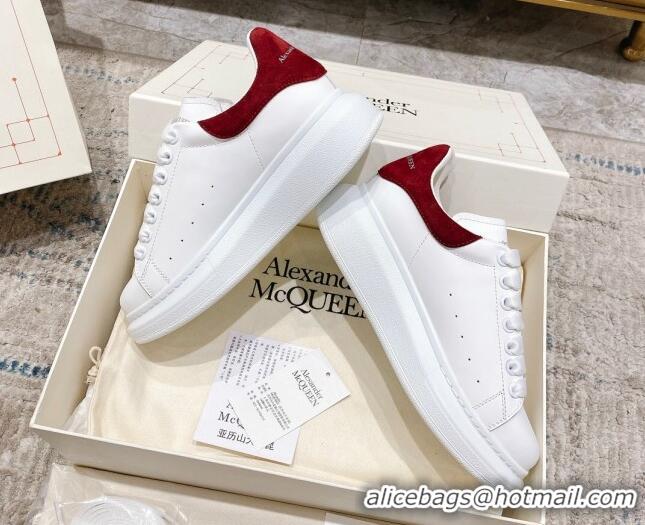 Shop Duplicate Alexander McQueen Oversized Sneakers with Suede Heel White/Burgundy 614115