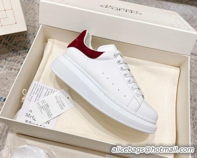 Shop Duplicate Alexander McQueen Oversized Sneakers with Suede Heel White/Burgundy 614115